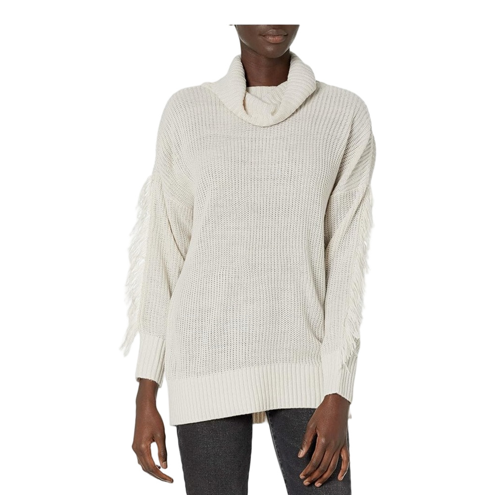 mud pie size M (8-10) GUC Cozy Cream Sweater with Fringe Details